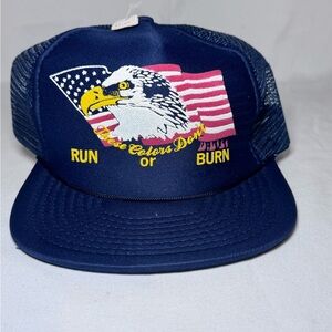 NEW VINTAGE‎ 90’S SNAPBACK HAT AMERICAN FLAG THESE COLORS DON’T RUN OR BURN USA